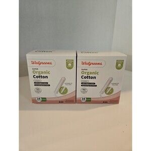 2 Walgreens 100% Organic Cotton Tampons UNSCENTED Super 16 Count Each 32 TOTAL